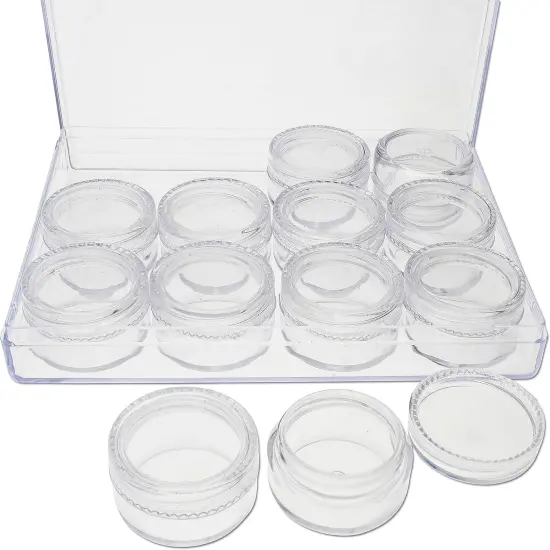 The Beadsmith Personality Case - Clear Storage Organizer Box, 5 x 3.75 x 0.9 inches - Includes 12 Small Containers with lids - 1.2 x 0.7 inches, Bead Holder {1}