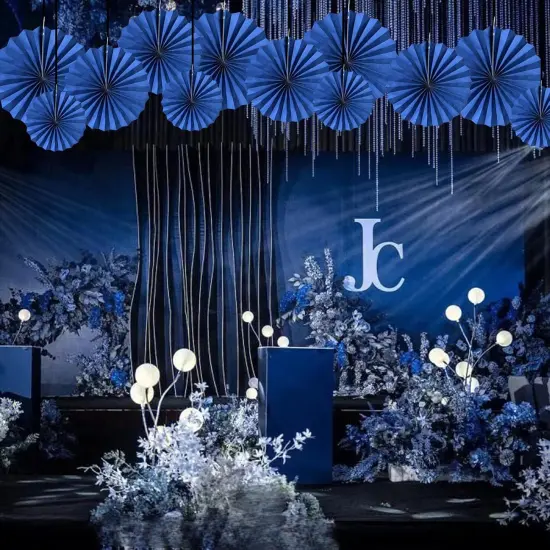 Blue Party Hanging Paper Fans DIY Set,12pcs Set Paper Fans Set Hanging Pinwheels Fan DIY Paper Craft for Wedding Birthday Christmas Party Decoration Hanging Paper Fan Flower Decoration (Blue) {4}