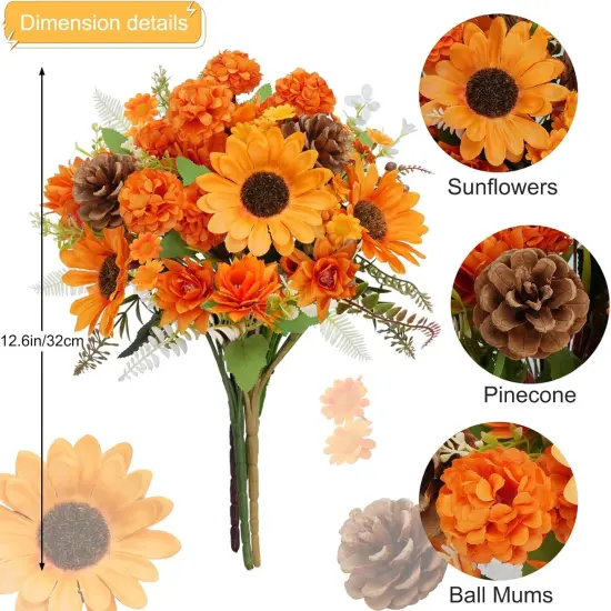 Artificial Mum Bush Sunflowers - Orange {4}