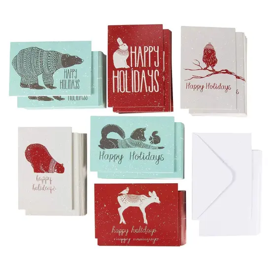 Sustainable Greetings 144 Pack Christmas Cards with Envelopes, 4x6 Blank Holiday Greeting Cards Assortment Box for Sending Holiday Wishes (6 Xmas Animal Designs) Multicolor {1}