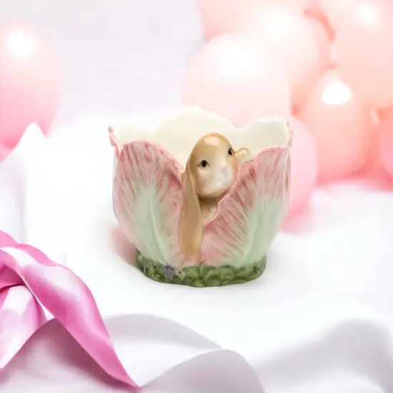 Ceramic Easter Bunny Rabbit in Flower Candy Bowl, Home Décor, Gift for Her, Gift for Mom, Kitchen Décor, Spring Décor {1}