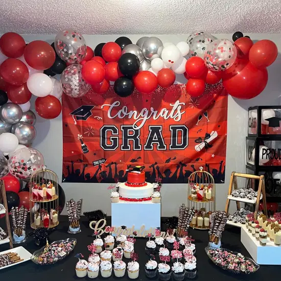 Black Red Silver Latex Balloons {4}