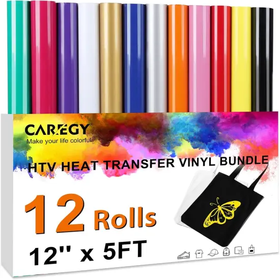 HTV Heat Transfer Vinyl Bundle -12 Pack 12'' x 5FT Heat Transfer Vinyl Rolls {1}
