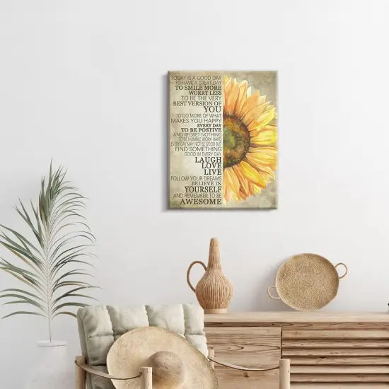 Summer Sunflower Wall Decor Inspirational Quotes Canvas Wall Art Rustic Farmhouse Sunflower Artwork for Bathroom Bedroom Office Kitchen Framed Ready To Hang (12 X 15 inch, Yellow - Flower) {2}