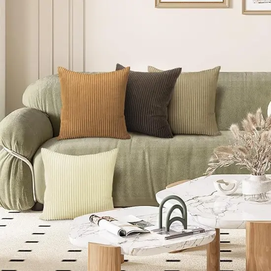 Throw Pillow Covers 18x18, Set of 4 Multi-Color Matching Square Soft Throw Pillow Cases Modern Stripes Couch Pillows for Living Room Home Bedroom Sofa Car Office Decor, 45x45cm/Brown {4}