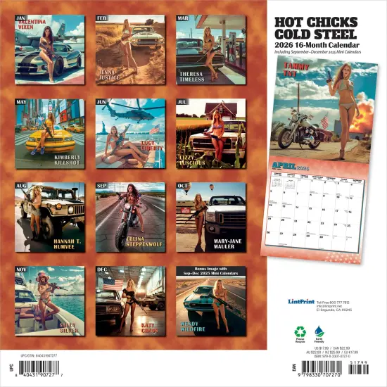 Hot Chicks Cold Steel | 2026 12 x 24 Inch (Hanging) Monthly Square Wall Calendar {2}