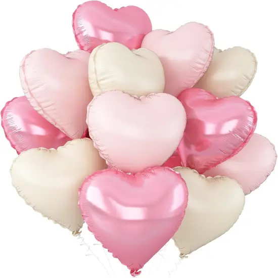 Pink White Heart Balloons,12Pcs Baby Pink Cream White Heart Shaped Foil Balloons,18Inch Light Pink Sand White Helium Mylar Balloon for Baby Shower Birthday Anniversary Wedding Party Decorations {1}