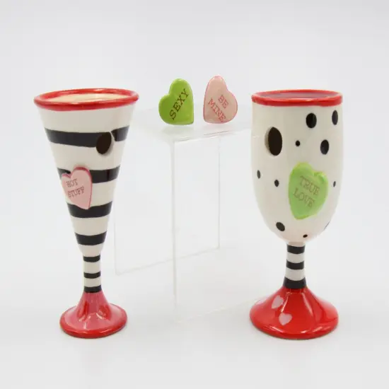 Ceramic Wine & Martini Cup Salt & Pepper Shakers, Home D&eacute;cor, Gift for Her or Mom, Kitchen D&eacute;cor, Valentine&rsquo;s Day D&eacute;cor, Romantic Decor {3}