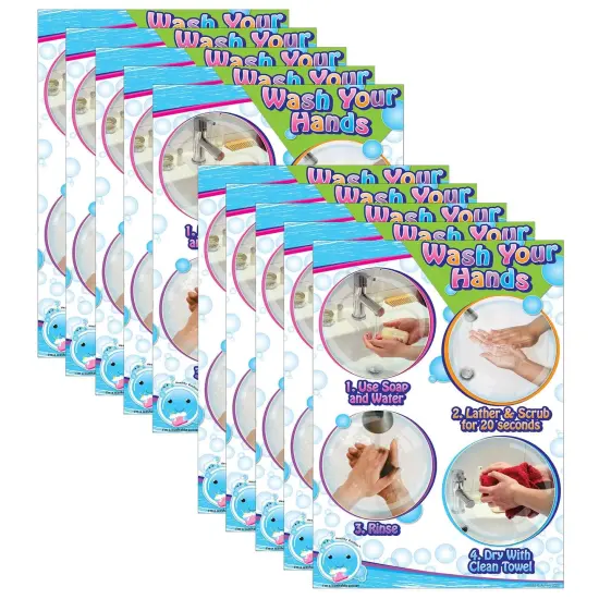 Smart Poly&reg; PosterMat Pals&trade; Space Savers, 13" x 9-1/2", Wash Your Hands, Pack of 10 {1}