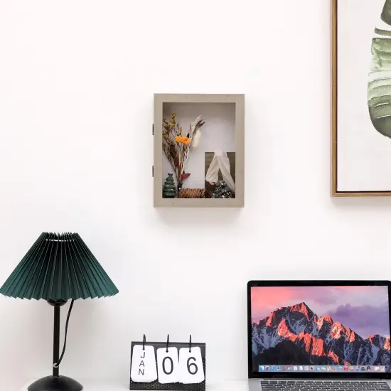 8x10 Shadow Box Frame with Linen Back, Wood Glass Display Case for Medals, Photos, Memorabilia, Awards - Pins Included- Champagne {5}