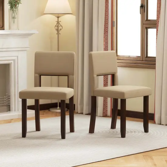 Costway Wooden Dining Chair Set of 2/4 with Acacia Wood Frame Padded Seat & Back Home Beige {2}