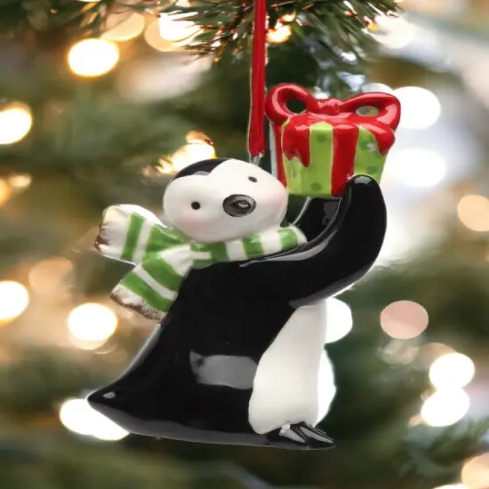 Ceramic Penguin Ornament With Gift, Home D&eacute;cor, Gift for Her, Gift for Mom, Kitchen D&eacute;cor, Christmas D&eacute;cor {2}