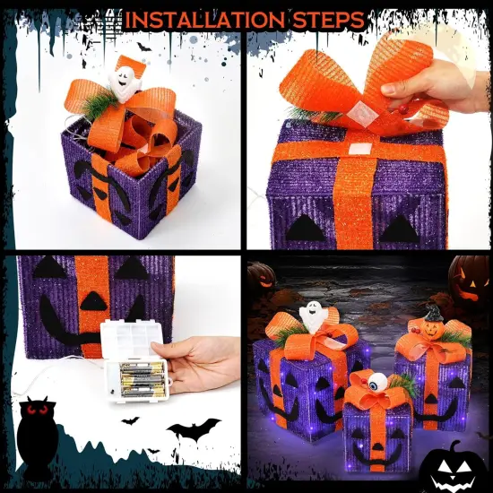 Halloween Pumpkin Decorations Lighted Gift Boxes {4}