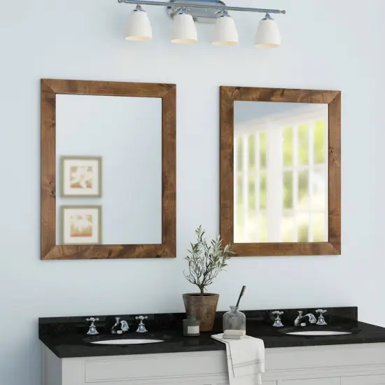 Natural Brown Wood Wall-Mounted Mirror Set with Distressed Frame 2-Piece {3}