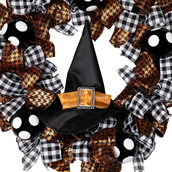 Northlight Witch with Bows and Ornaments Halloween Wreath - 24" - Orange and Black - Unlit {5}