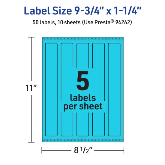 Avery Bright Blue Paper Labels, 9.75" x 1.25" Rectangle {5}