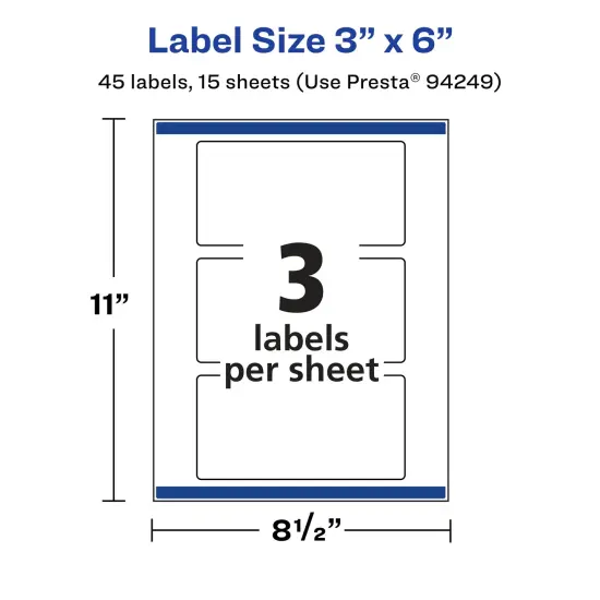 Avery Matte White Removable Rectangle Labels with Sure Feed Technology, Print-to-the-Edge, 3" x 6" {5}