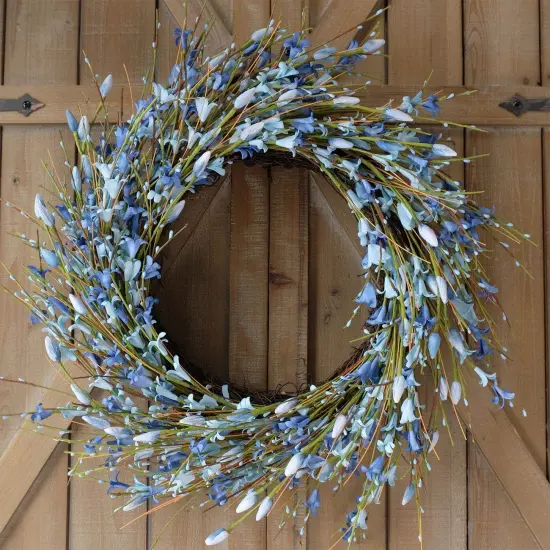18inch Artificial Forsythia Flower Wreath, All Year Around Wreath for Front Door, Wedding Window Home Wall Indoor Front Door Decor (Blue, 18in) {3}