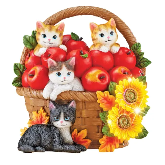 Collections Etc Color-Changing Lighted Cat Apple Basket Autumn Decoration {2}