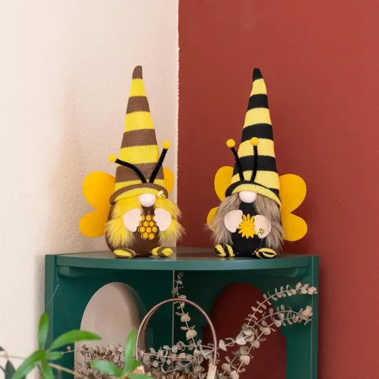 Little Bumble Bee Gnomes Couple Plush Decorations- Honey Bee Scandinavian Tomte Dwarf for Home, Farmhouse, Table, Tiered Tray Decor {5}