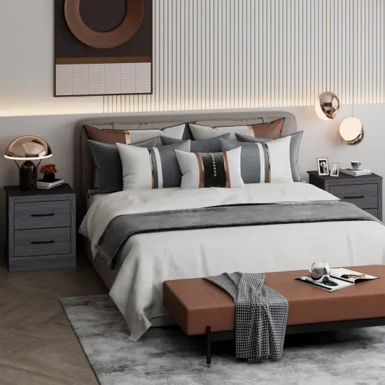 Costway 2 Drawer Nightstand Bedside Table Compact Sofa End Table Dark Grey Oak/Walnut {5}