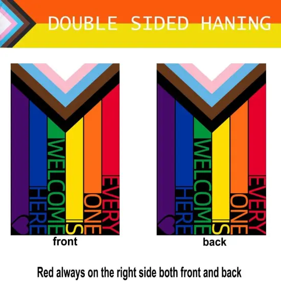 Progress Pride Every One Is Welcome Here Garden Flags - Inclusive Progressive Progress Yard Small Flag 12.5x18 Inch for LGBTQ Lesbian Gay Transgender {3}
