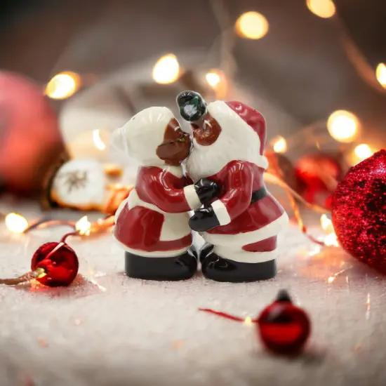 Ceramic African American Santa Couple Salt And Pepper Shakers, Home D&eacute;cor, Gift for Her, Gift for Mom, Kitchen Decor, Christmas Decor {1}