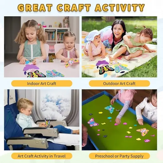 4 Butterflies Foam Art Crafts Gift Kit, Creative Make Your Own Butterflies, Cartoon Paper Craft Projects for Kids Ages 4+ Toddler, Preschool Learning Toy for Birthday Party Favor Supplie {4}