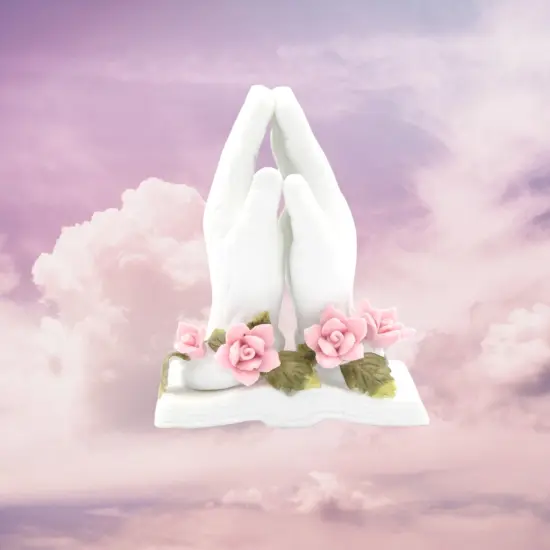 Ceramic Praying Hands with Rose Flowers Figurine, Home D&eacute;cor, Religious D&eacute;cor, Religious Gift, Church D&eacute;cor, Baptism Gift {2}