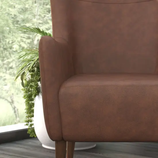 Merrick Lane Regal Traditional Wingback Accent Chair, Faux Leather Upholstery and Wooden Frame and Legs Light Brown {12}