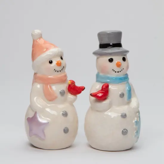 Ceramic Snowman Couple With Cardinal Birds Salt And Pepper Shakers, Home Décor, Gift for Her, Gift for Mom, Kitchen Décor, Christmas Décor {3}