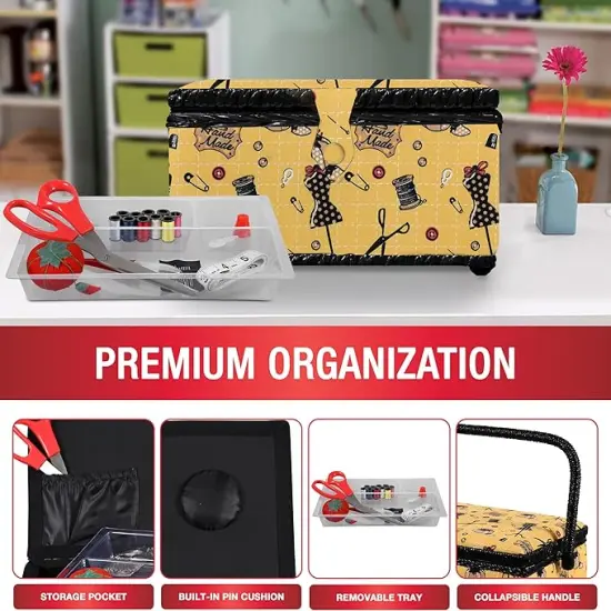 Sewing Basket with Sewing Kit Accessories (Yellow Vintage) {2}