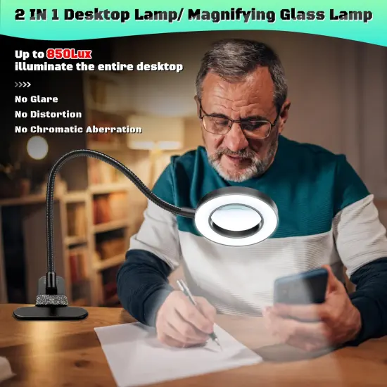 10X Magnifying Glass with Light, Clip on Mganifier with Light, 48 LED Desk Magnifying Glass wtih Clamp, 3 Modes Dimmable Magnifying LED Lamps for Bed Work Crafts DIY Repair {5}