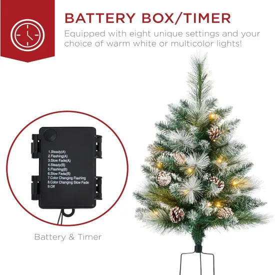 24.5in Pre-Lit Outdoor Christmas Trees, Battery Operated Holiday Pair with LED Lights Frosted {4}