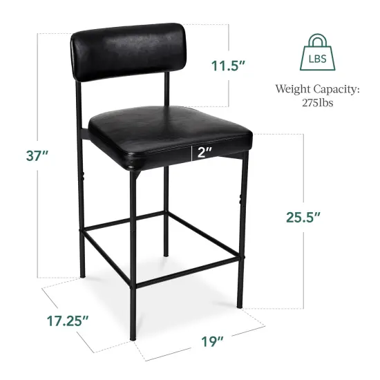 Best Choice Products Set of 2 Faux Leather Counter Stools for Kitchen Island and Dining w/ Metal Frame Midnight Black {2}