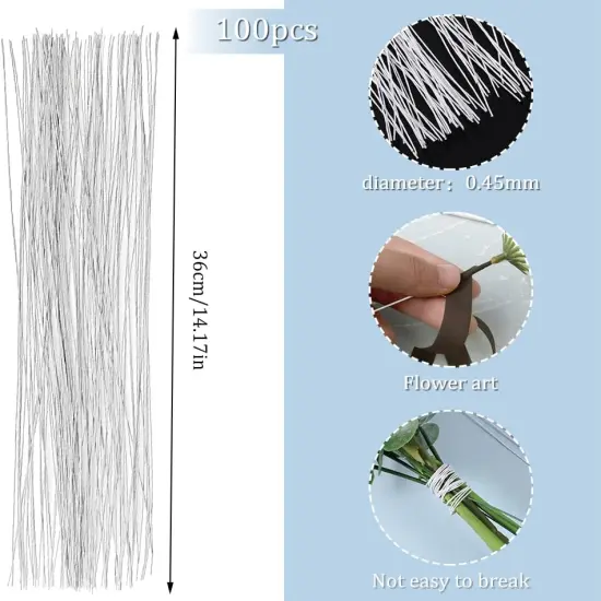 100 Pcs Floral Wire, 26 Gauge White Florist Wire - 14 Inch for Crafts, Bouquet Stem Wrapping, Wreath Making, Flower Arrangement Supplies {2}