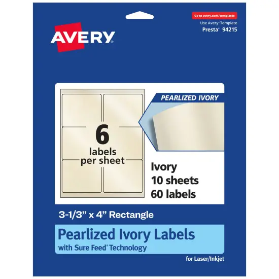 Avery Pearlized Ivory Rectangle Labels with Sure Feed Technology, 3-1/3" x 4" {1}