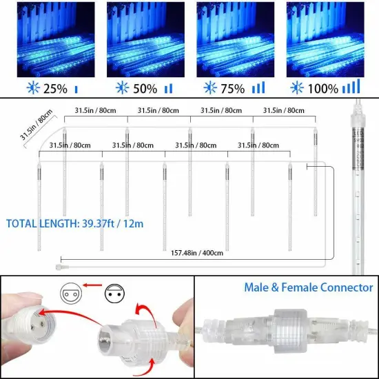 10Pcs Solar Meteor Shower Lights Outdoor - Waterproof LED String Lights with Remote, IP65 for Garden, Christmas, Wedding, Party Decor {3}