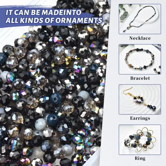 1000pcs Faceted Rondelle Beads,4/6/8mm Crystal Glass Beads for Jewelry Making Assorted 3 Sizes Spacer Loose Beads {4}
