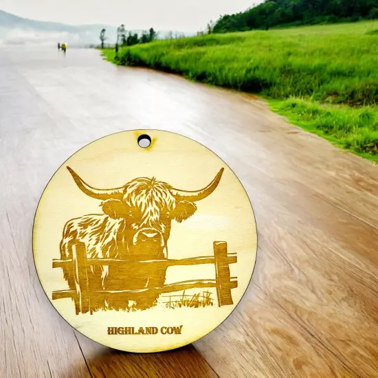 Ornament - Highland Cow Raw Wood {4}