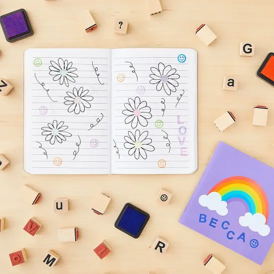 60-Piece Wood Alphabet Stamp Set, Upper and Lowercase Letters with Symbols, Rubber Stamps, DIY Projects, Arts and Crafts, Scrapbooking Brown {2}