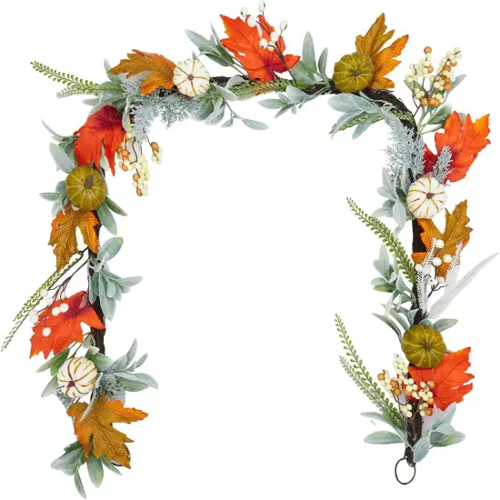 6 Ft Fall Garland, Autumn Pumpkin Garland with Maple Leaves Berries {1}