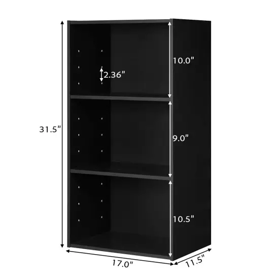 Costway 3 Open Shelf Bookcase Modern Multi-functional Storage Display Cabinet Black {2}