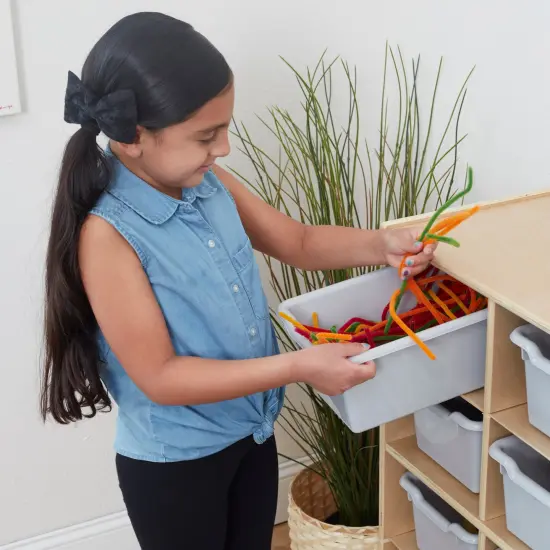 10 Cubby Mobile Tray Cabinet with 10 Scoop Front Storage Bins Light Grey {6}