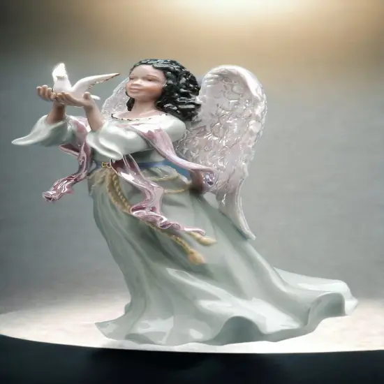 Ceramic African American Angel With Dove Music Box, Home D&eacute;cor, Religious D&eacute;cor, Religious Gift, Church D&eacute;cor, Baptism Gift {1}