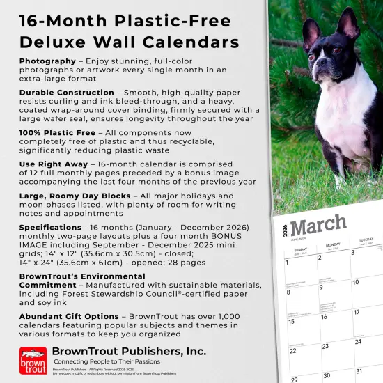 For the Love of Boston Terriers | 2026 14 x 24 Inch (Hanging) Monthly Deluxe Wall Calendar | Foil Stamped Cover | Plastic-Free {6}