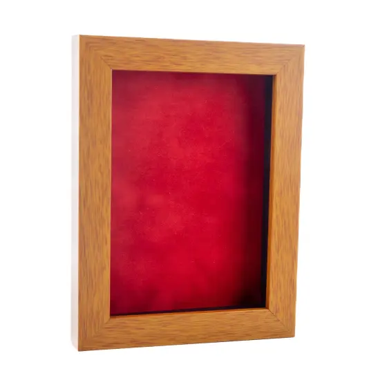 Warm Honey Brown Wood Shadow Box Frame with Acrylic Front - Red Suede Backing, 30 Sizes {2}