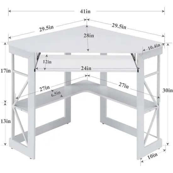 White Engineered Wood Corner Computer Desk with Shelves and Keyboard Tray {5}