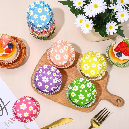 600Pcs Colorful Daisy Flower Cupcake Liners Christmas Rainbow Color Cupcake Wrappers Baking Cup Boho Groovy Hippie Party Muffin Liners for Spring Summer Baby Shower Wedding Birthday Party {4}