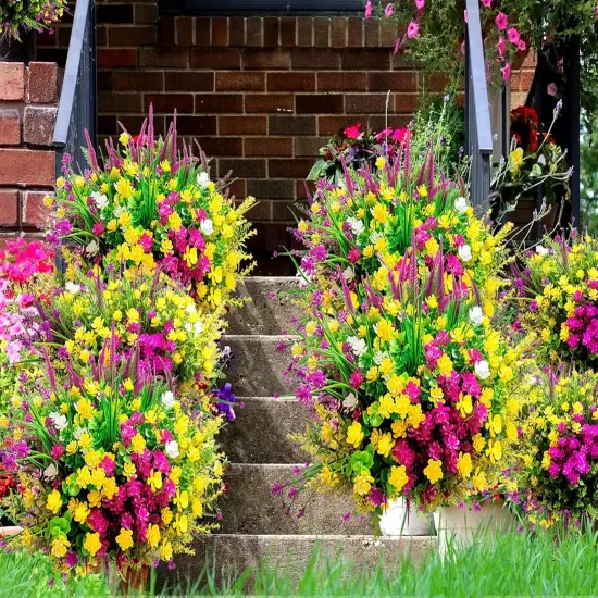 Artificial Flowers for Outdoors Fake Faux Flowers, 20 Bundle Artificial Plants Outdoor UV Resistant Fake Plants Spring Summer Decor, Realistic Faux Plants Shrubs Greenery for Porch Window Box Garden {3}